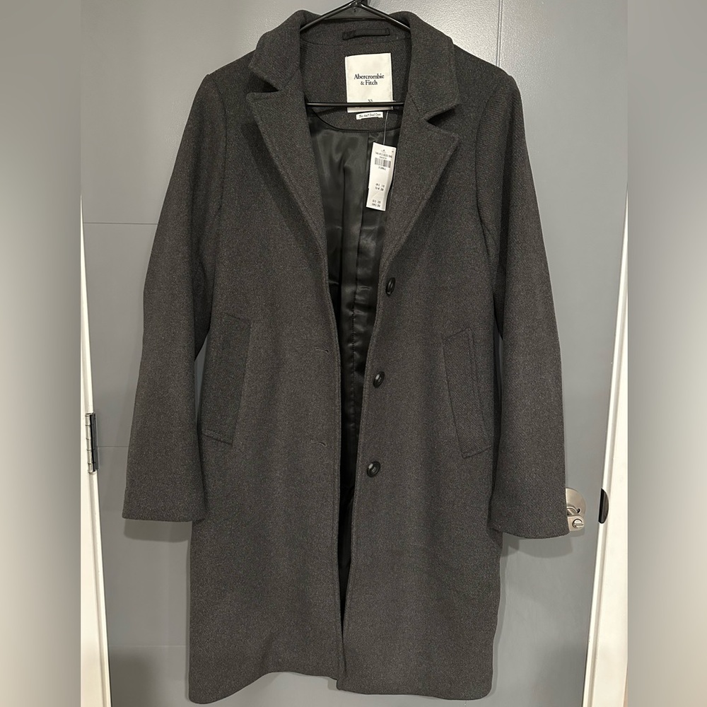 NWT Abercrombie & Fitch Wool Blend Dad Dark Grey Coat Size XS